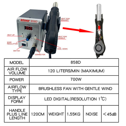 700W 858D 2-in-1 Lötstation Heißluftpistole 110V 220V BGA Rework SMD SMT