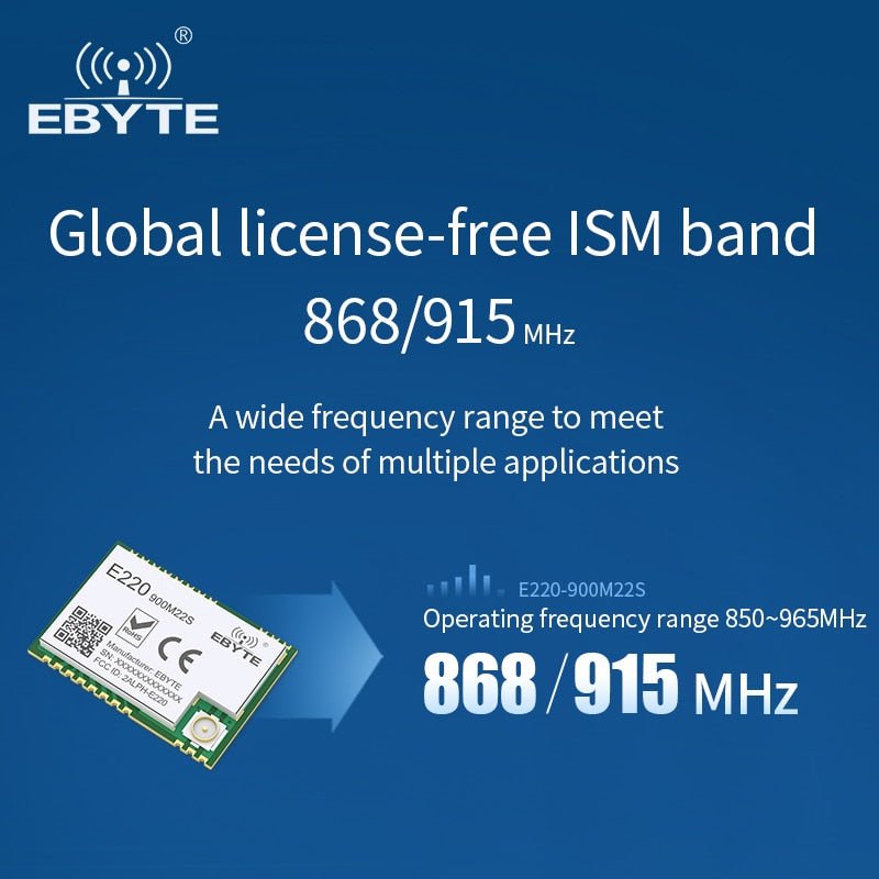 LLCC68 LoRa 868Mhz 915Mhz Wireless Module 22dBm 6km Long Range E220-900M22S EBYTE PA+LNA RF Receiver Transmitter IPEX Antenna - EBYTE